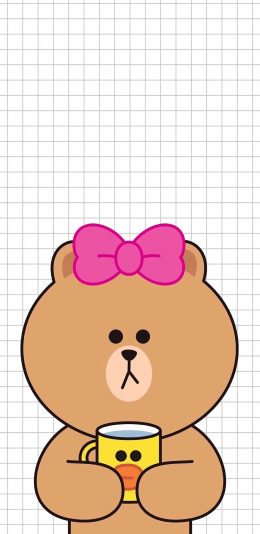 [2436x1125]布朗熊 卡通 可爱 蝴蝶结 line friends 苹果手机动漫壁纸图片
