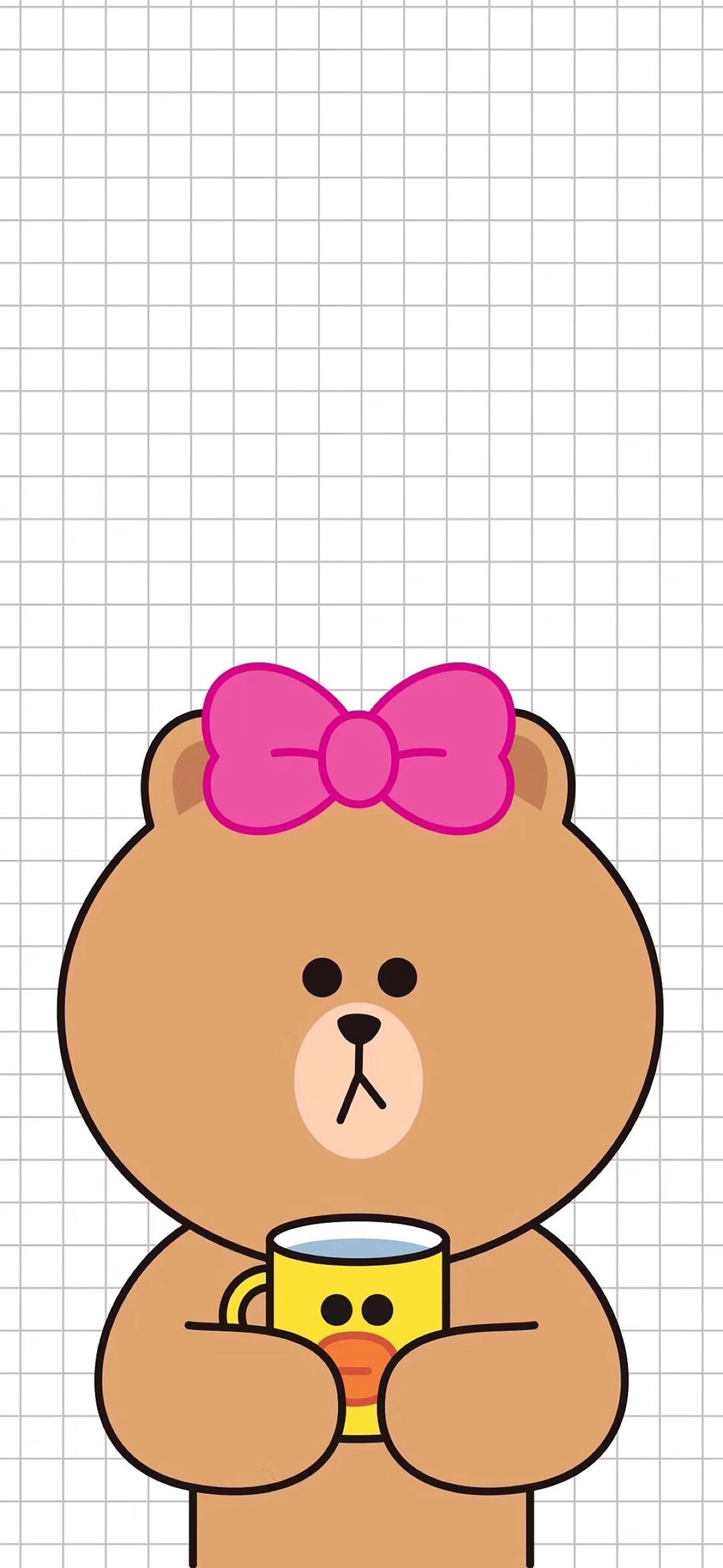 [2436×1125]布朗熊 卡通 可爱 蝴蝶结 line friends 苹果手机动漫壁纸图片