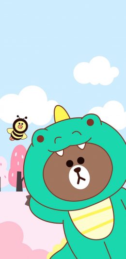 [2436x1125]布朗熊 卡通 头套 可爱 line friends 恐龙 苹果手机动漫壁纸图片