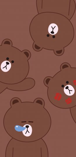 [2436x1125]布朗熊 卡通 棕色 可爱（壁纸来源：@LINEFRIENDS壁纸分享) 苹果手机动漫壁纸图片