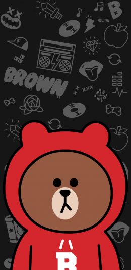[2436x1125]布朗熊 卫衣 卡通 line friends 可爱 苹果手机动漫壁纸图片