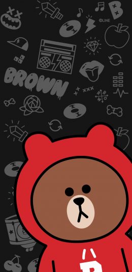 [2436x1125]布朗熊 卫衣 卡通 可爱 line friends 苹果手机动漫壁纸图片
