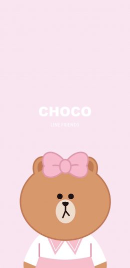 [2436x1125]布朗熊 可爱 卡通 line friends 粉色 苹果手机动漫壁纸图片