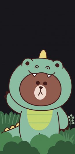 [2436x1125]布朗熊 可爱 卡通 line friends 鳄鱼服 苹果手机动漫壁纸图片