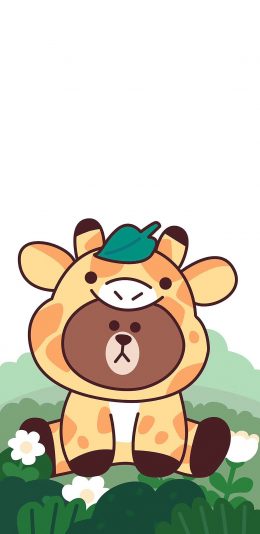 [2436x1125]布朗熊 可爱 卡通 长颈鹿 line friends 苹果手机动漫壁纸图片