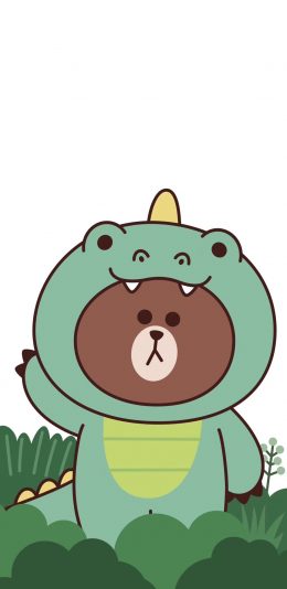 [2436x1125]布朗熊 可爱 卡通 鳄鱼服 line friends 苹果手机动漫壁纸图片