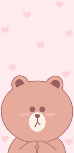 [2436x1125]布朗熊 爱心 line friends 粉色 苹果手机动漫壁纸图片
