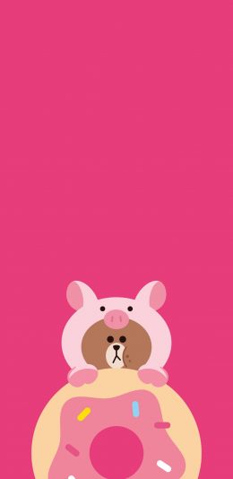 [2436x1125]布朗熊 猪 linefriends 卡通 可爱 甜甜圈 苹果手机动漫壁纸图片