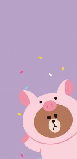 [2436x1125]布朗熊 猪 linefriends 卡通 可爱 紫色 苹果手机动漫壁纸图片