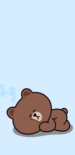 [2436x1125]布朗熊 蓝色 line friends 卡通 睡觉 可爱 苹果手机动漫壁纸图片