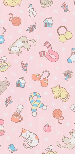 [2436x1125]平铺 创意 猫咪 卡通 苹果手机动漫壁纸图片