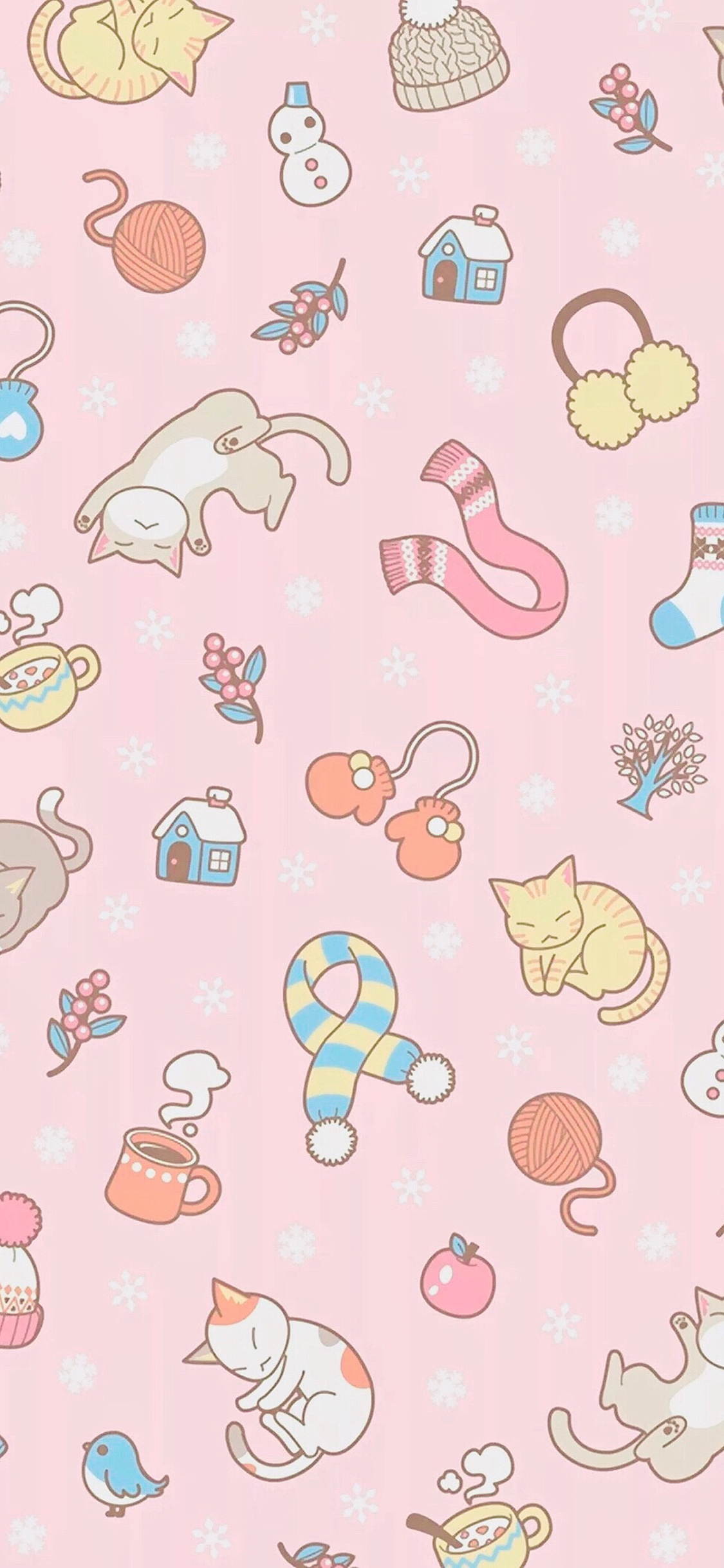 [2436×1125]平铺 创意 猫咪 卡通 苹果手机动漫壁纸图片