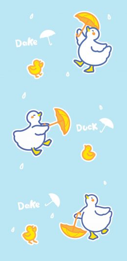 [2436x1125]平铺 可爱 duck 雨伞 鸭子 苹果手机动漫壁纸图片