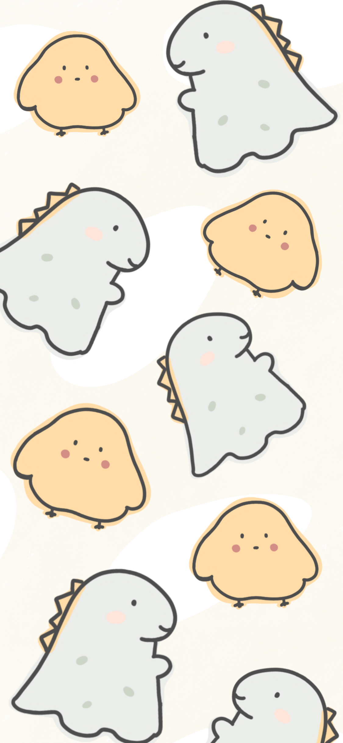 [2436×1125]平铺 小恐龙 小鸡 趣味 苹果手机动漫壁纸图片