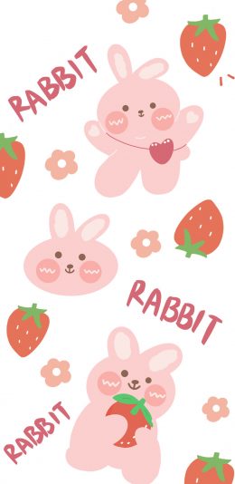 [2436x1125]平铺 草莓 rabbit 兔子 苹果手机动漫壁纸图片