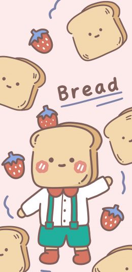[2436x1125]平铺 面包 可爱 bread 苹果手机动漫壁纸图片
