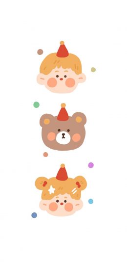 [2436x1125]庆祝 帽子 熊 男孩 女孩 卡通 可爱 苹果手机动漫壁纸图片