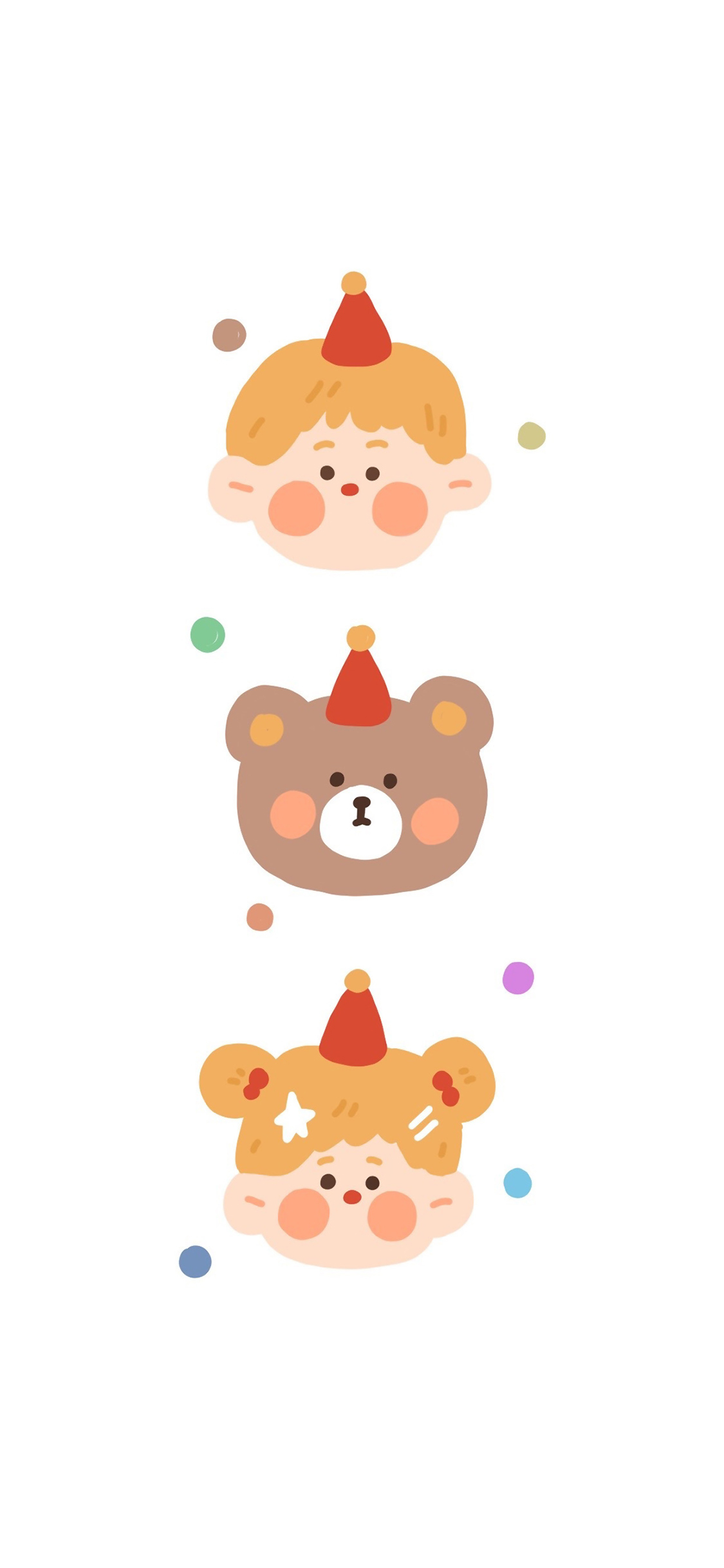 [2436×1125]庆祝 帽子 熊 男孩 女孩 卡通 可爱 苹果手机动漫壁纸图片