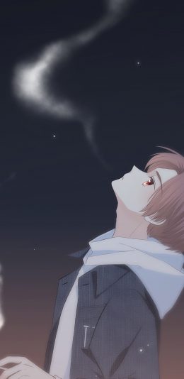 [2436x1125]怦然心动 国产漫画 少年 夜 星空 吸烟 苹果手机动漫壁纸图片