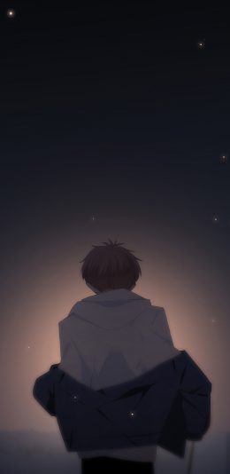 [2436x1125]怦然心动 国产漫画 少年 夜 星空 背影 苹果手机动漫壁纸图片