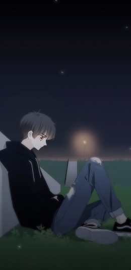 [2436x1125]怦然心动 国产漫画 少年 夜 星空 颓废 苹果手机动漫壁纸图片