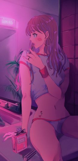 [2436x1125]性感 女孩 漫画 口红 香水 镜子 苹果手机动漫壁纸图片