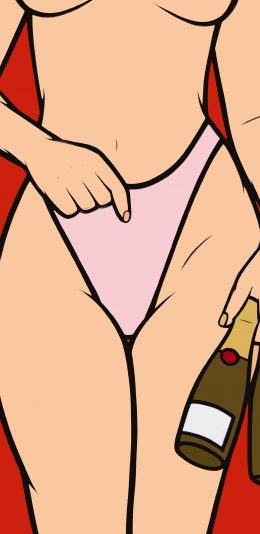 [2436x1125]性感 比基尼 香槟 女性 苹果手机动漫壁纸图片