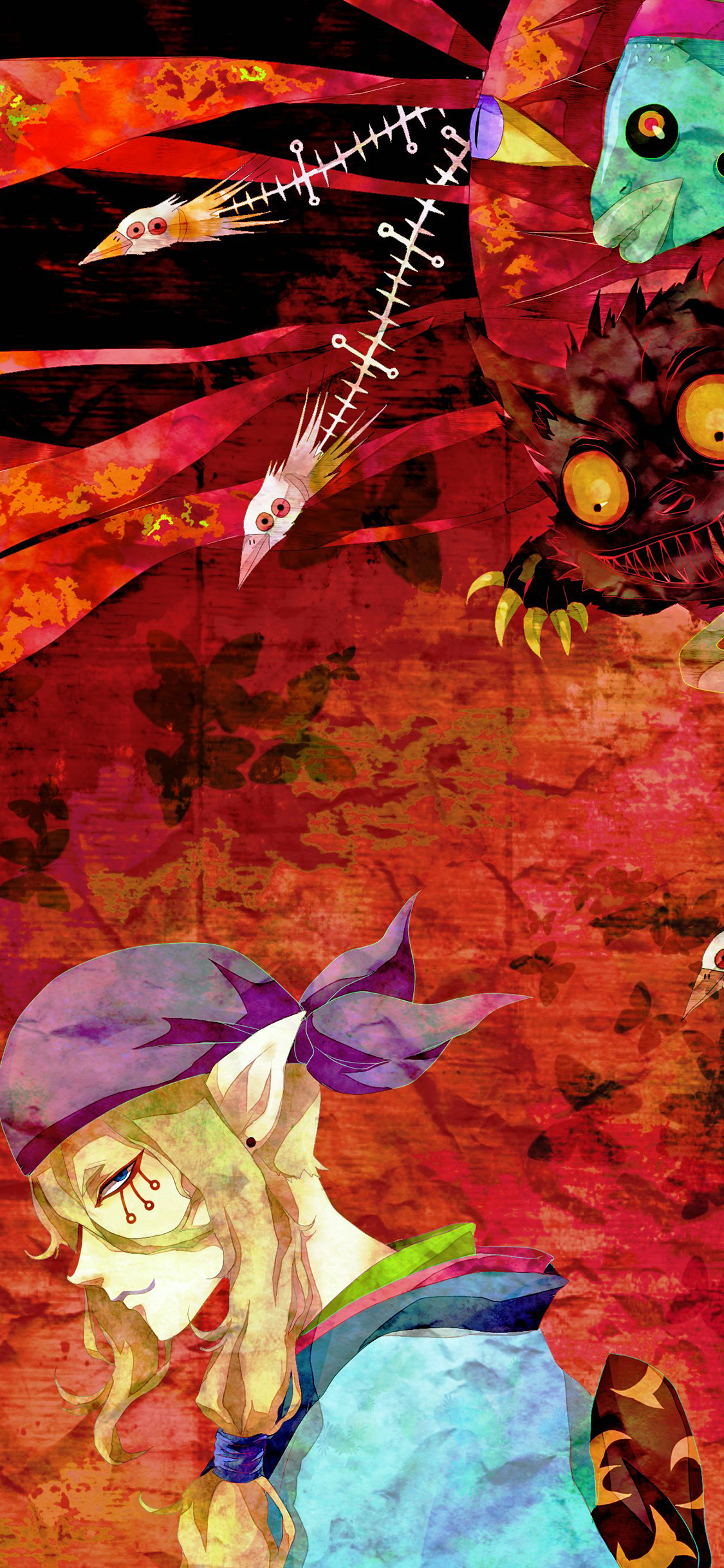 [2436×1125]怪化猫 日本 漫画 卖药郎 怪谈动画 苹果手机动漫壁纸图片