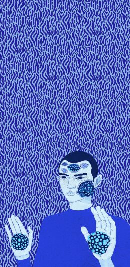 [2436x1125]怪诞 插图 蓝色系 天眼 密集 苹果手机动漫壁纸图片