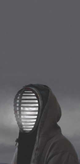 [2436x1125]怪诞 插图 黑白 面具 神秘 苹果手机动漫壁纸图片