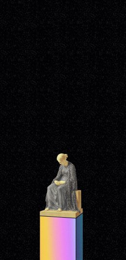 [2436x1125]怪诞插画 雕像 星空 黑色 苹果手机动漫壁纸图片