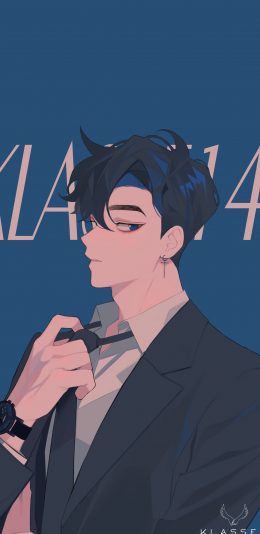 [2436x1125]总裁 西服 蓝色 男孩 二次元 苹果手机动漫壁纸图片