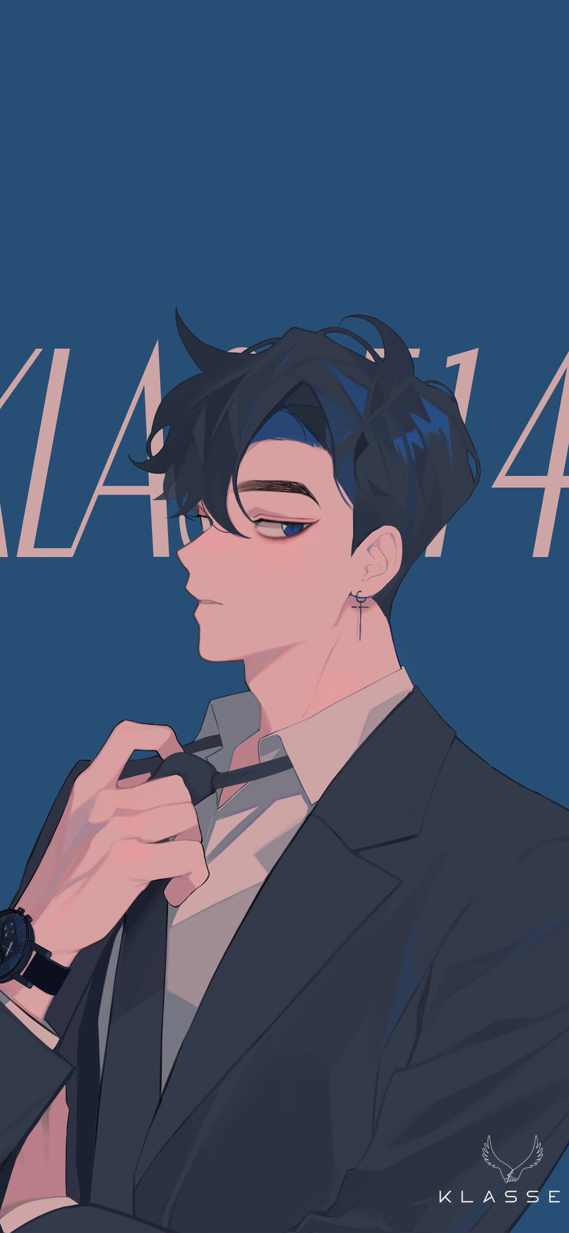 [2436×1125]总裁 西服 蓝色 男孩 二次元 苹果手机动漫壁纸图片