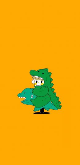 [2436x1125]恐龙 可爱 插画 呆萌 苹果手机动漫壁纸图片