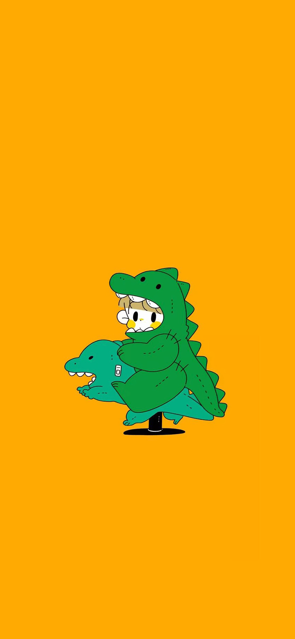 [2436×1125]恐龙 可爱 插画 呆萌 苹果手机动漫壁纸图片