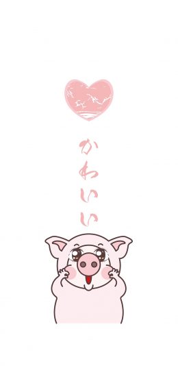 [2436x1125]恭猪 可爱 绘画 爱心 粉白 苹果手机动漫壁纸图片