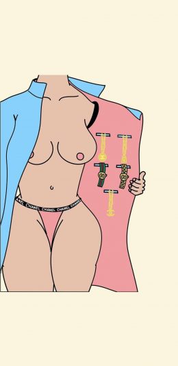 [2436x1125]恶趣味 卡通 人体 卖表 苹果手机动漫壁纸图片