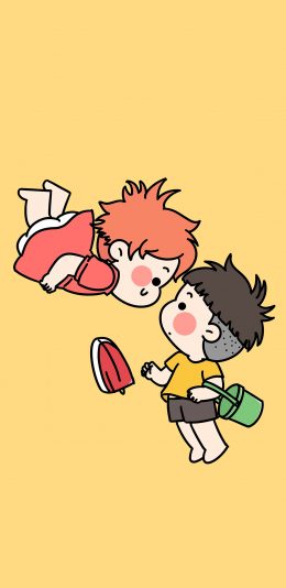 [2436x1125]悬崖边的金鱼公主 宫崎骏 漫画 波妞 宗介 苹果手机动漫壁纸图片