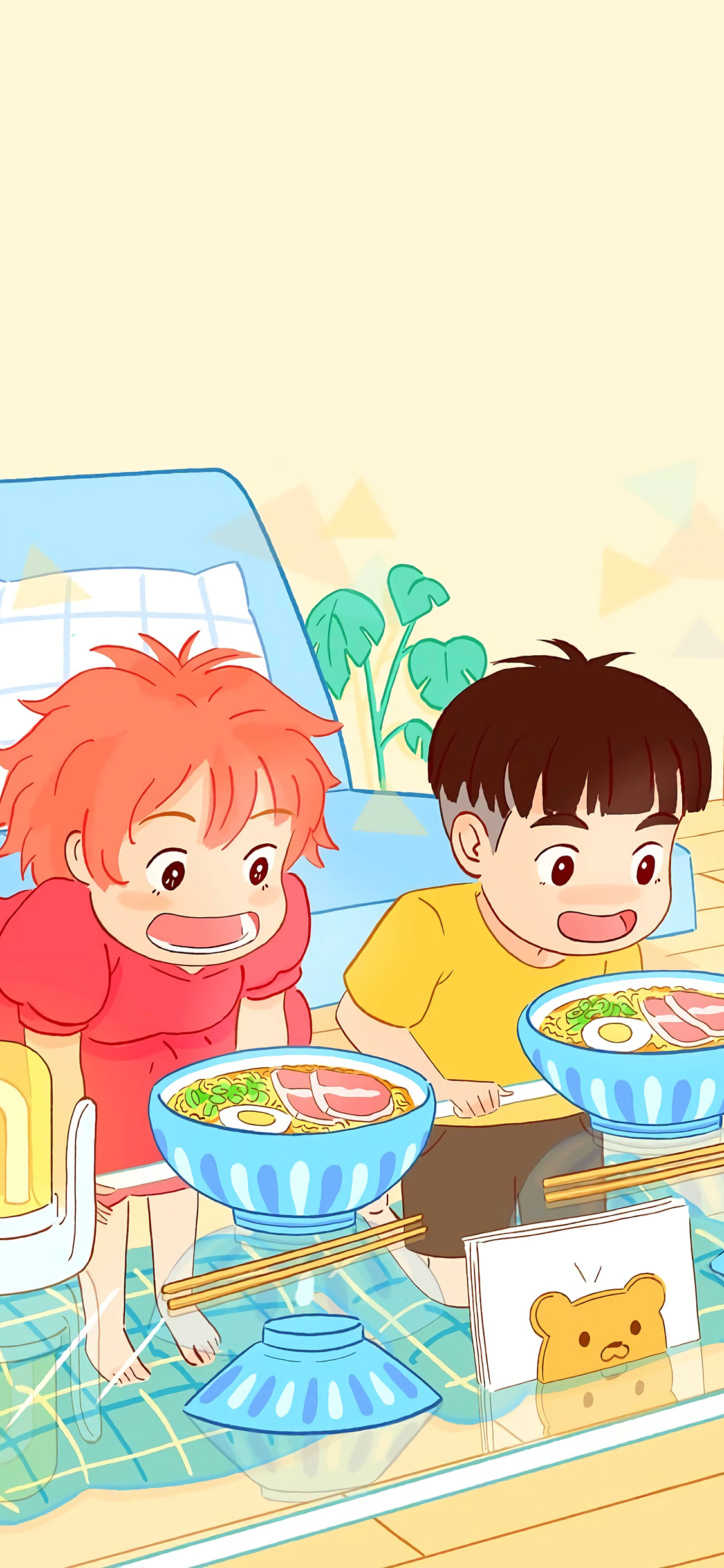 [2436×1125]悬崖边的金鱼公主 波妞 宗介 宫崎骏 拉面 苹果手机动漫壁纸图片