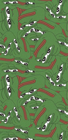 [2436x1125]悲伤蛙 绿色 密集 难过 苹果手机动漫壁纸图片