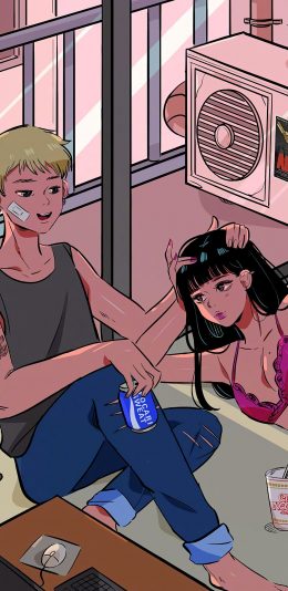 [2436x1125]情侣 插图 浪漫 作者stephaniepriscilla 苹果手机动漫壁纸图片