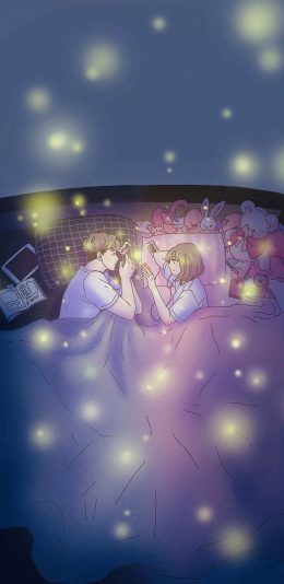 [2436x1125]情侣 插图 睡觉 梦幻 浪漫 苹果手机动漫壁纸图片