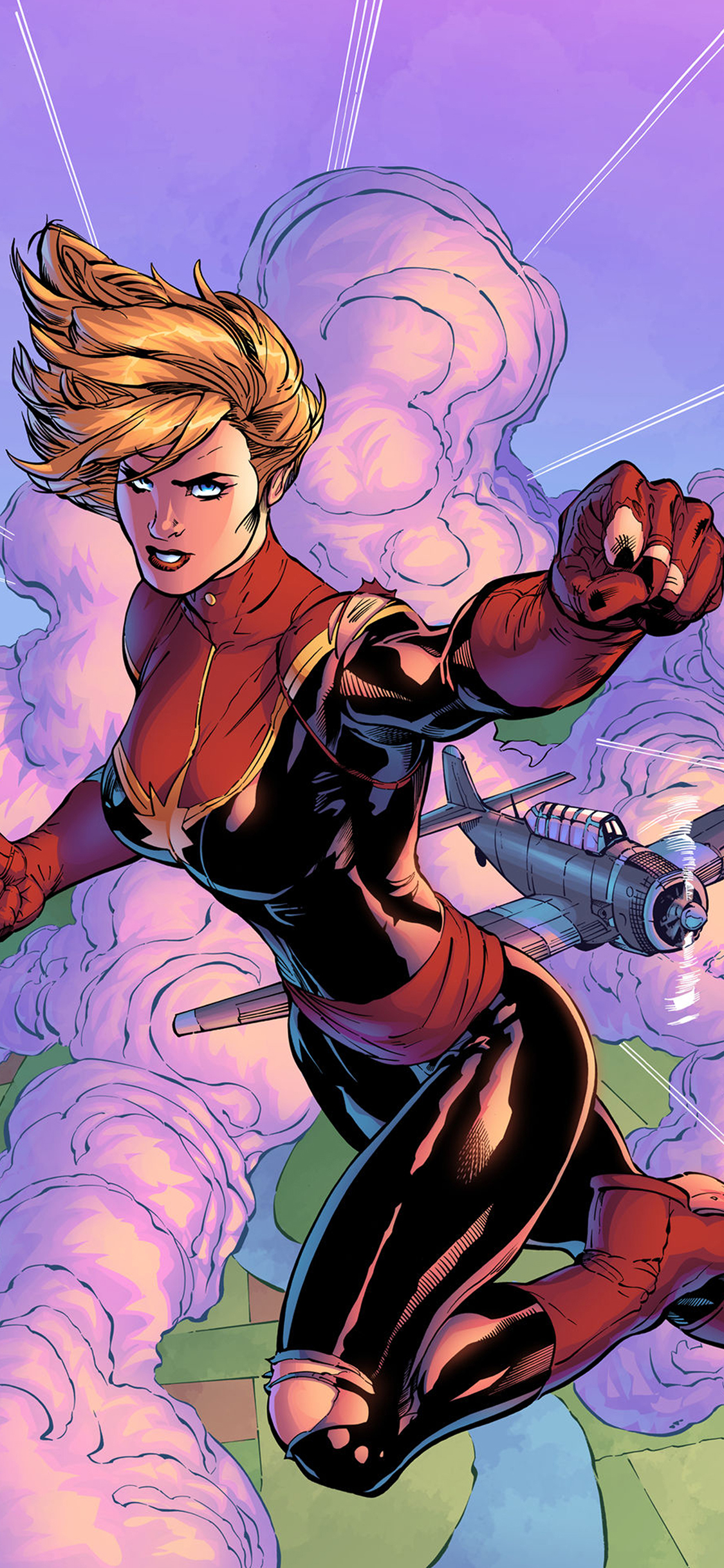 [2436×1125]惊奇队长 复仇者联盟 超级英雄 漫威 欧美 苹果手机动漫壁纸图片