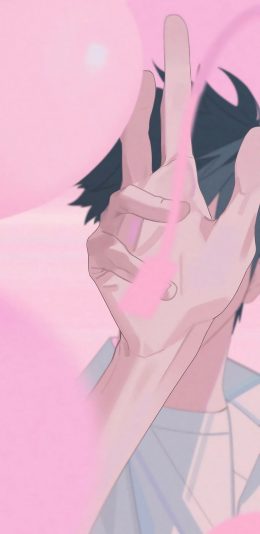 [2436x1125]手 粉色 男子 二次元 气球 苹果手机动漫壁纸图片