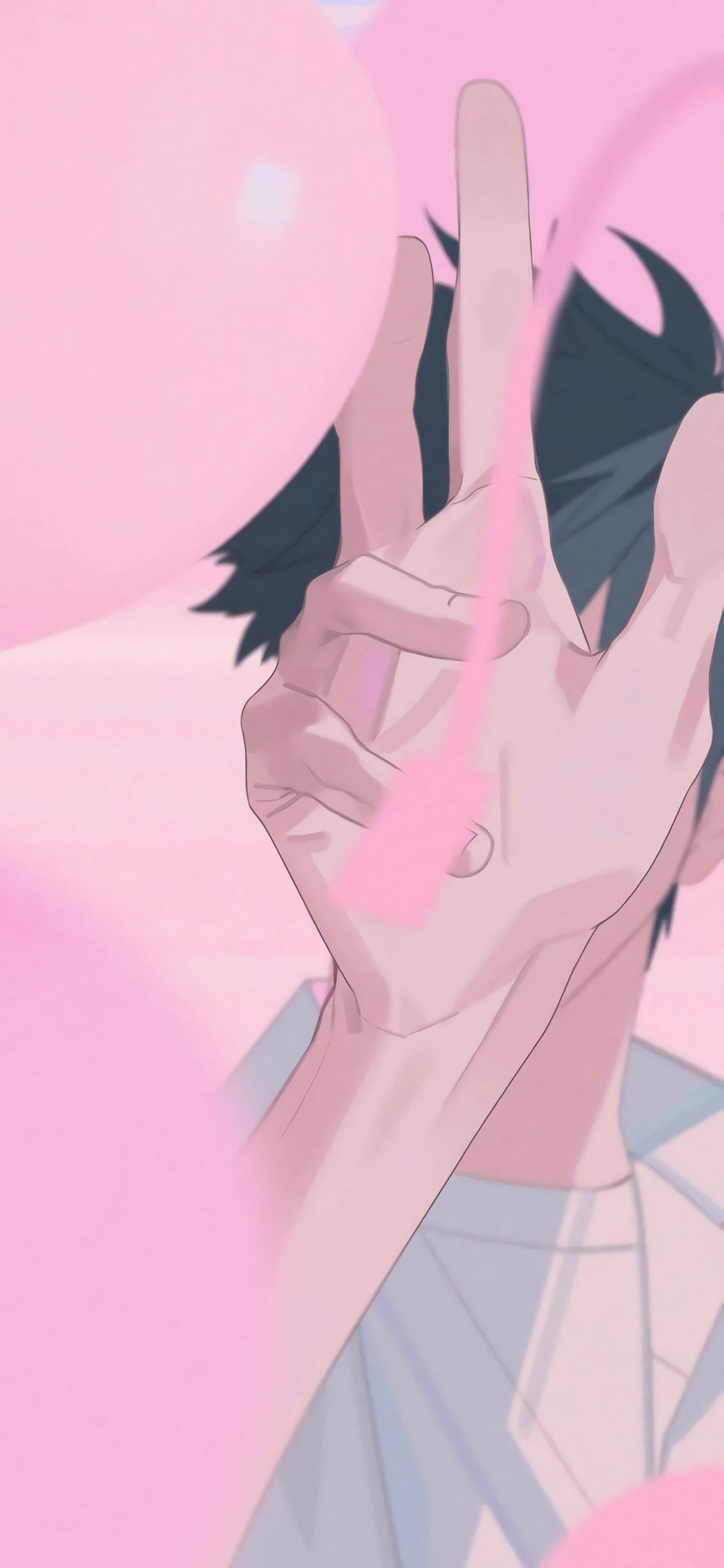 [2436×1125]手 粉色 男子 二次元 气球 苹果手机动漫壁纸图片