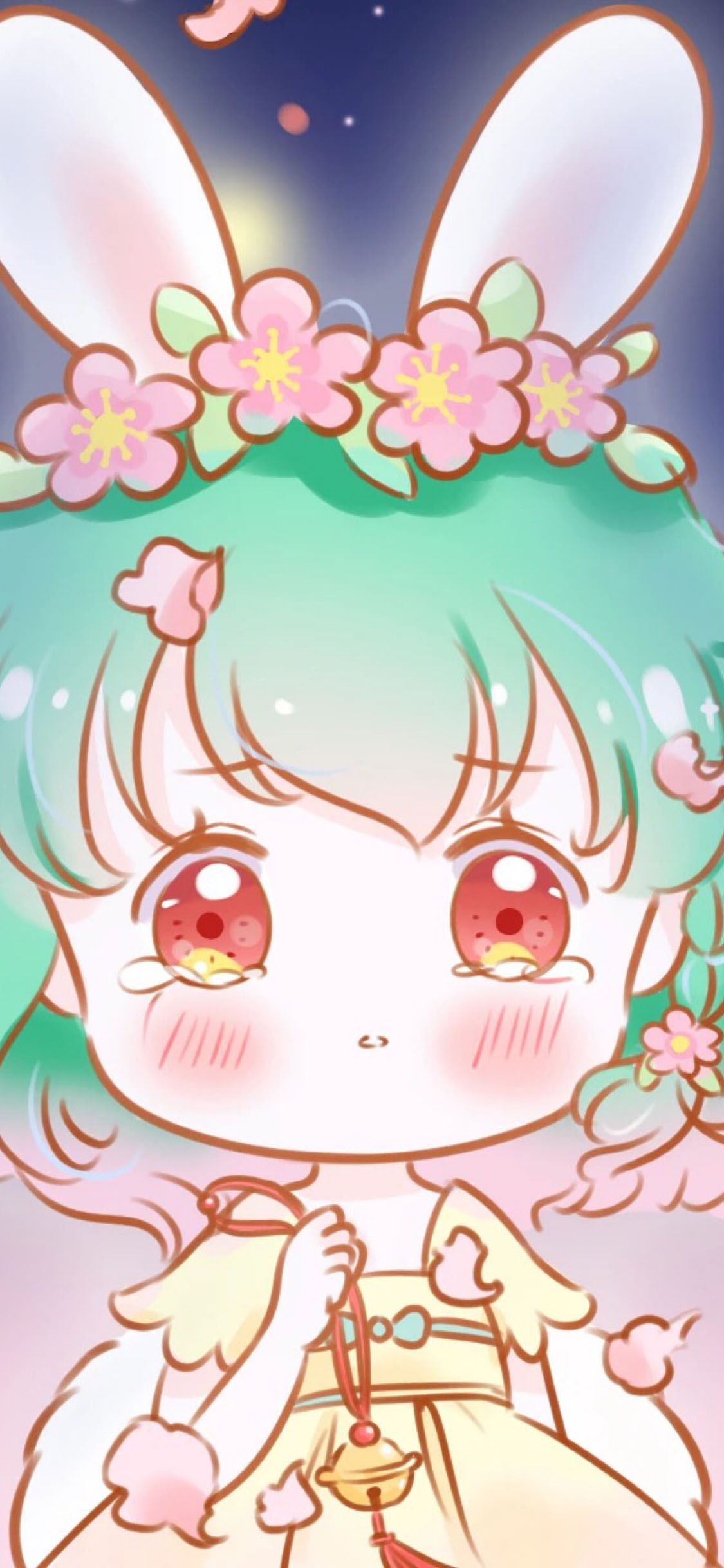 [2436×1125]手绘 动漫 萝莉 兔耳朵 苹果手机动漫壁纸图片