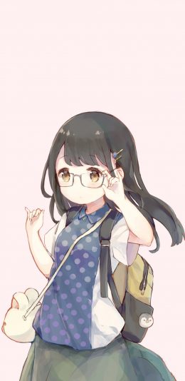 [2436x1125]手绘 女孩 背包 上学 苹果手机动漫壁纸图片