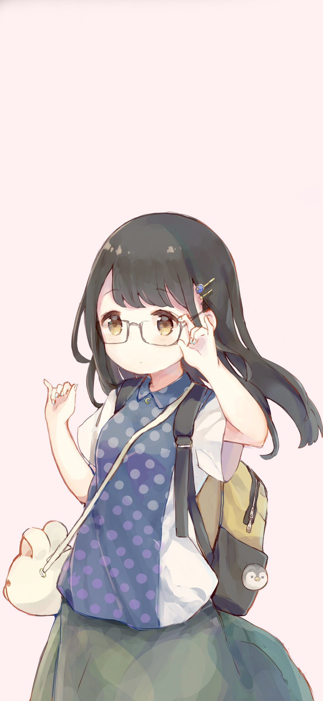 [2436×1125]手绘 女孩 背包 上学 苹果手机动漫壁纸图片