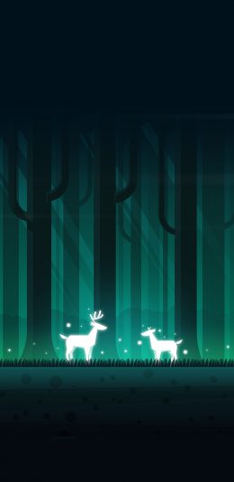 [2436x1125]手绘_插画 夜晚 创意 小鹿 苹果手机动漫壁纸图片