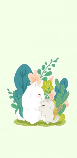 [2436x1125]手绘 清新 温馨 拥抱 苹果手机动漫壁纸图片